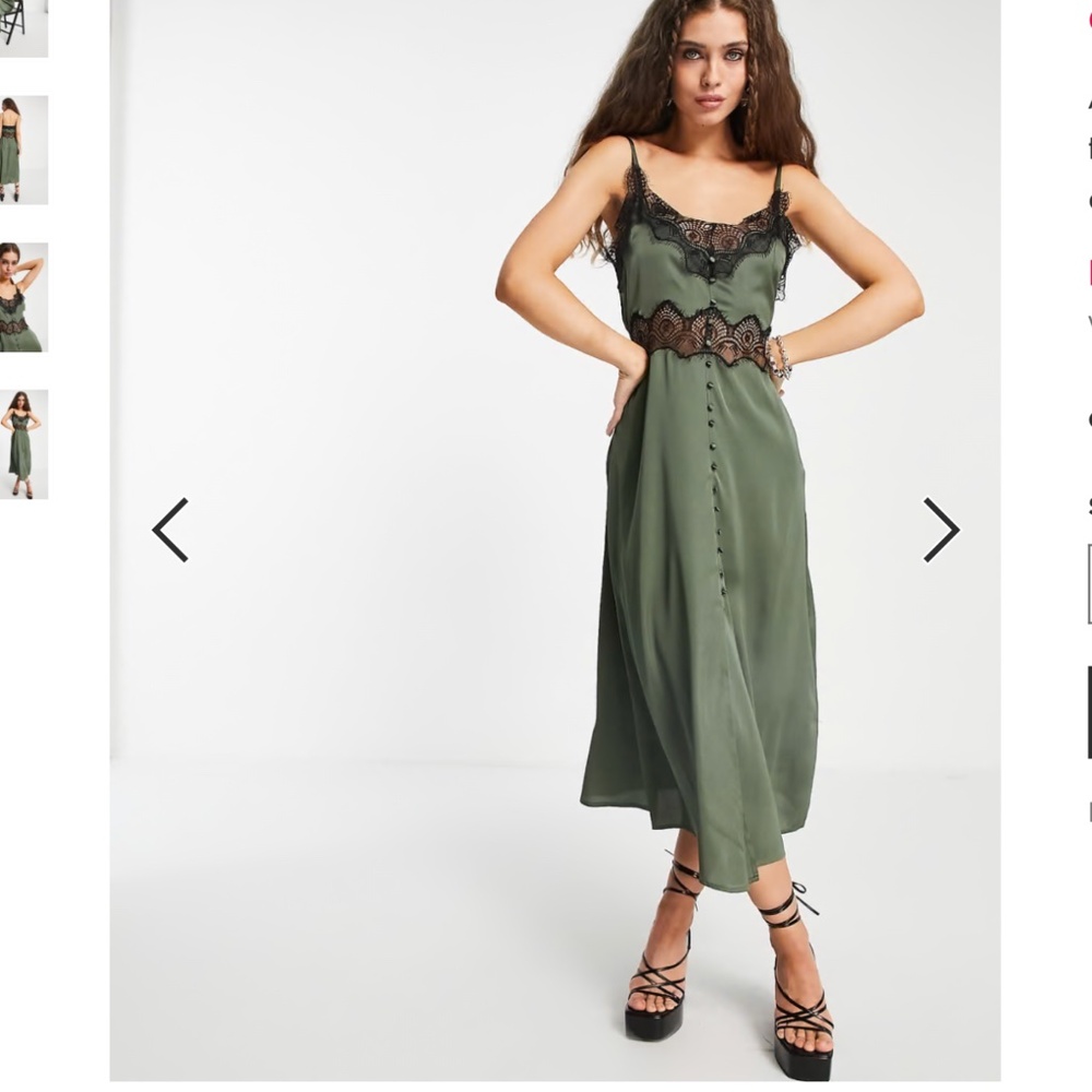 Asos Design Button Through Midi Lace Insert Slip … - image 1